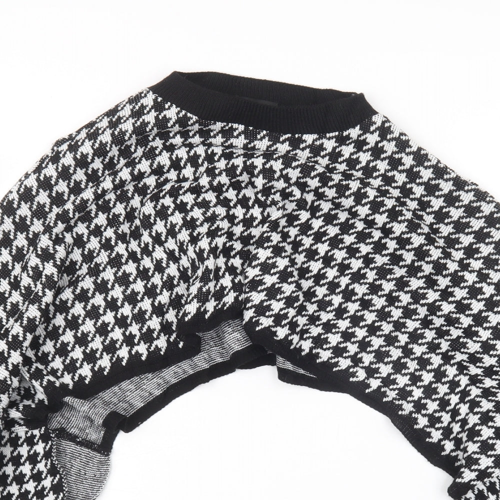 PRETTYLITTLETHING Womens Black Houndstooth Knit Pullover Jumper Size S