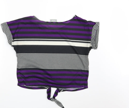 Wallis Womens Multicoloured Striped  Cropped T-Shirt Size M