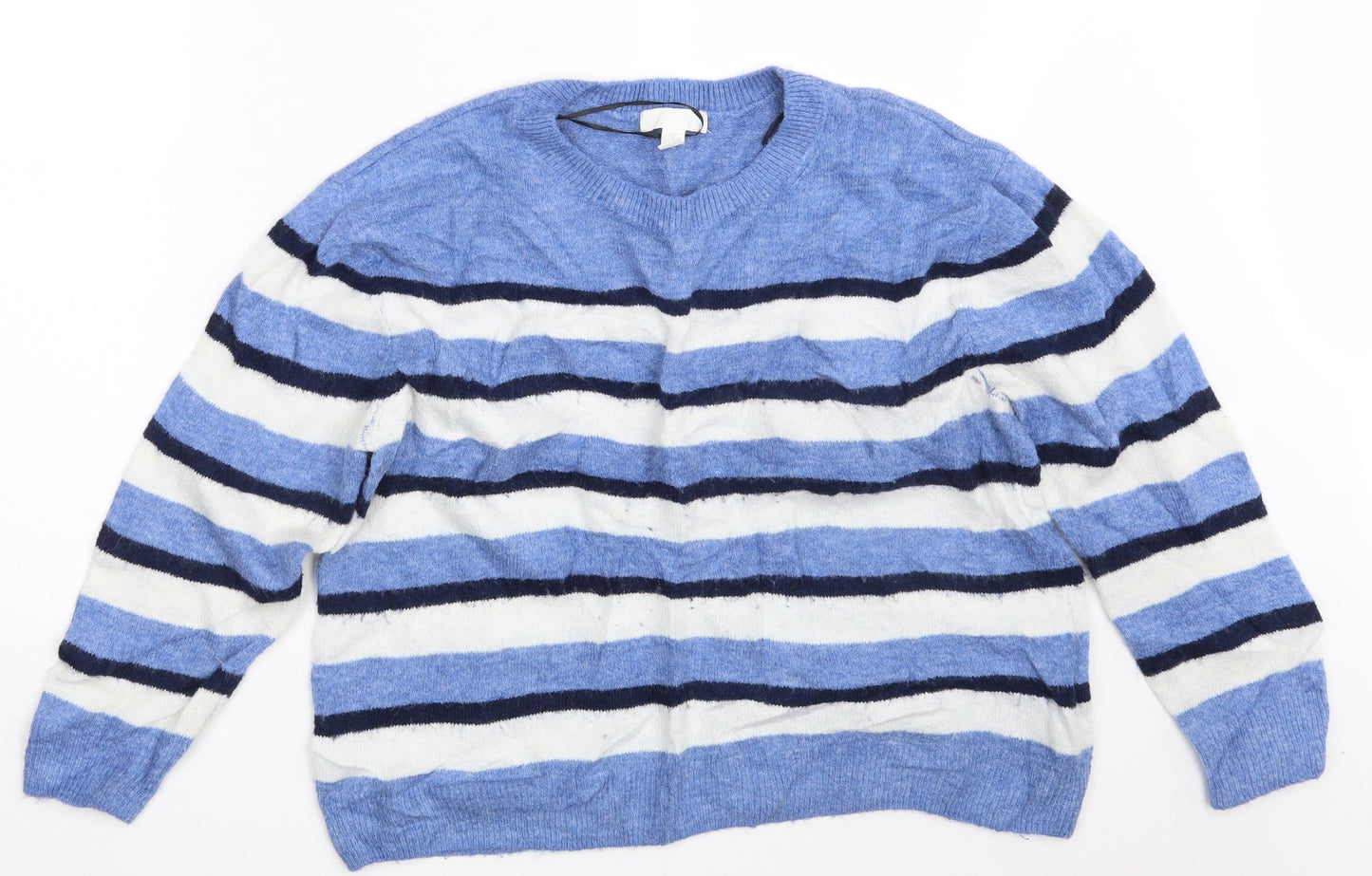 H&M Womens Blue Striped  Pullover Jumper Size M
