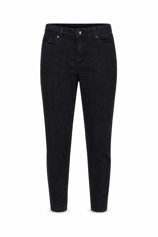 Front view of Denim & Co. women’s black denim skinny jeans, size UK 8, 25-inch leg