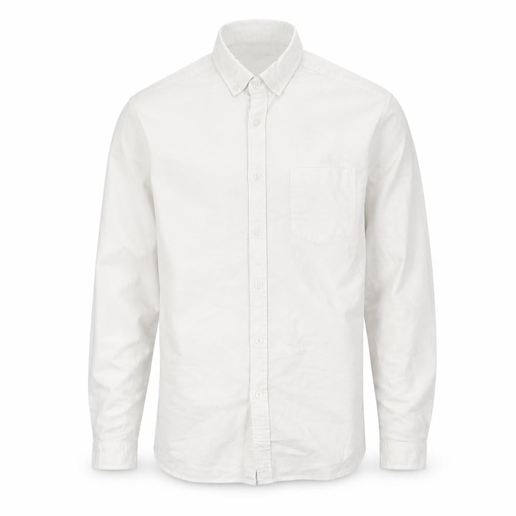 Front view of ASOS men’s white button-up, size S