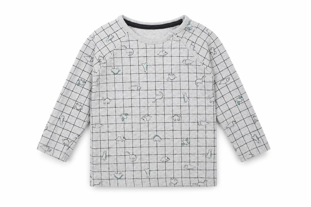 George Boys Grey Check  Basic T-Shirt Size 12-18 Months  - dinosaur