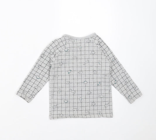 George Boys Grey Check  Basic T-Shirt Size 12-18 Months  - dinosaur