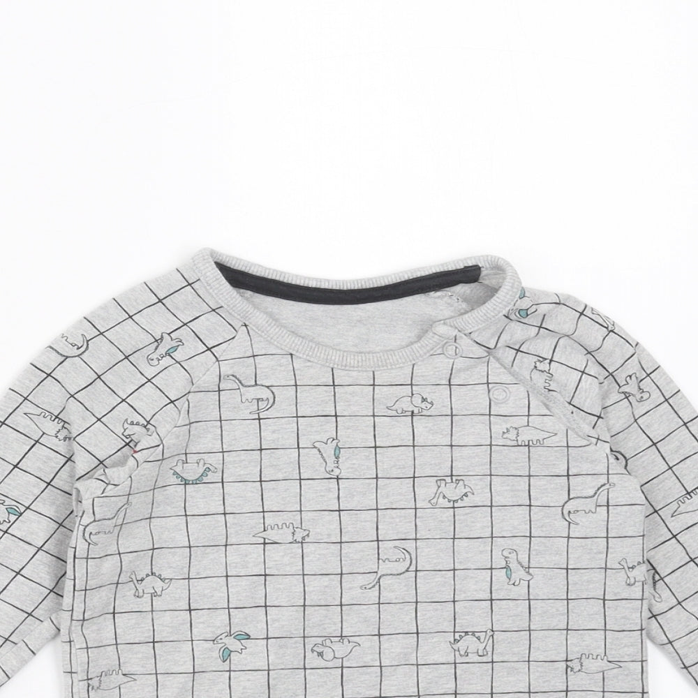 George Boys Grey Check  Basic T-Shirt Size 12-18 Months  - dinosaur