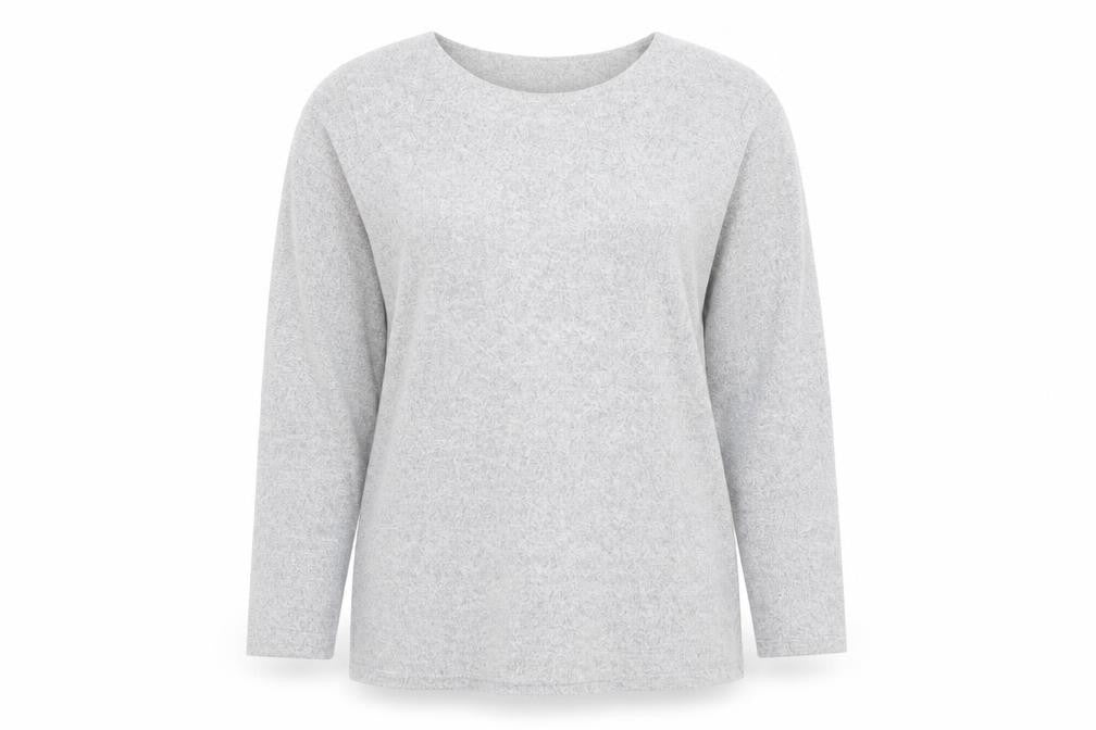 Front view of Alexara women’s grey jumper, size UK 14