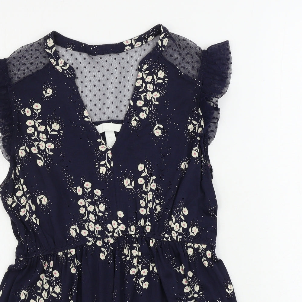 H&M  Womens Blue Floral  Basic T-Shirt Size S
