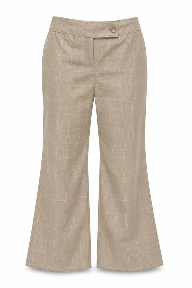 Front view of Dunnes women’s brown trousers, size UK 16, 31-inch leg