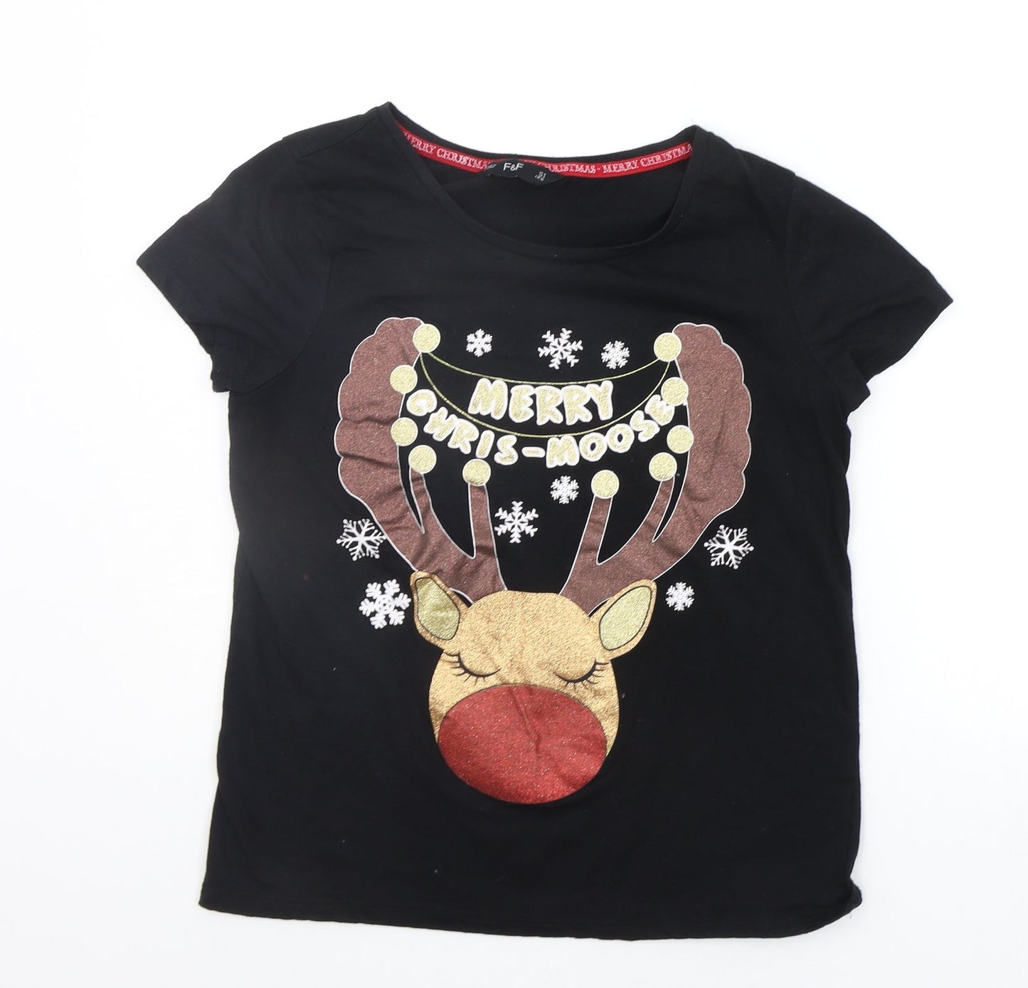 F&F Womens Black Solid  Top Pyjama Top Size 8  - christams