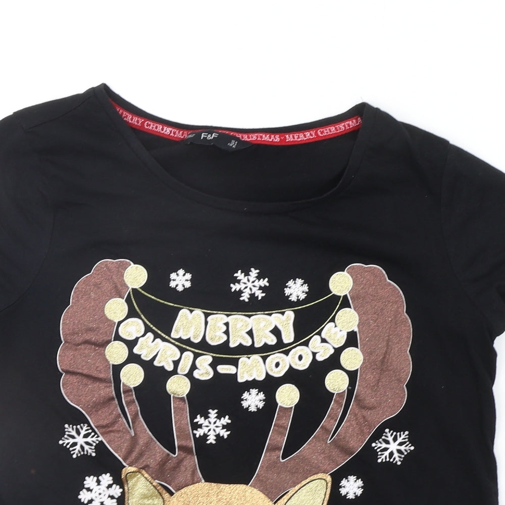 F&F Womens Black Solid  Top Pyjama Top Size 8  - christams