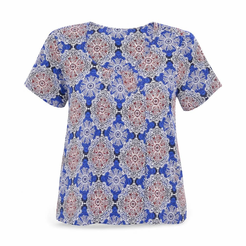 M&S Womens Blue Geometric  Basic T-Shirt Size 8