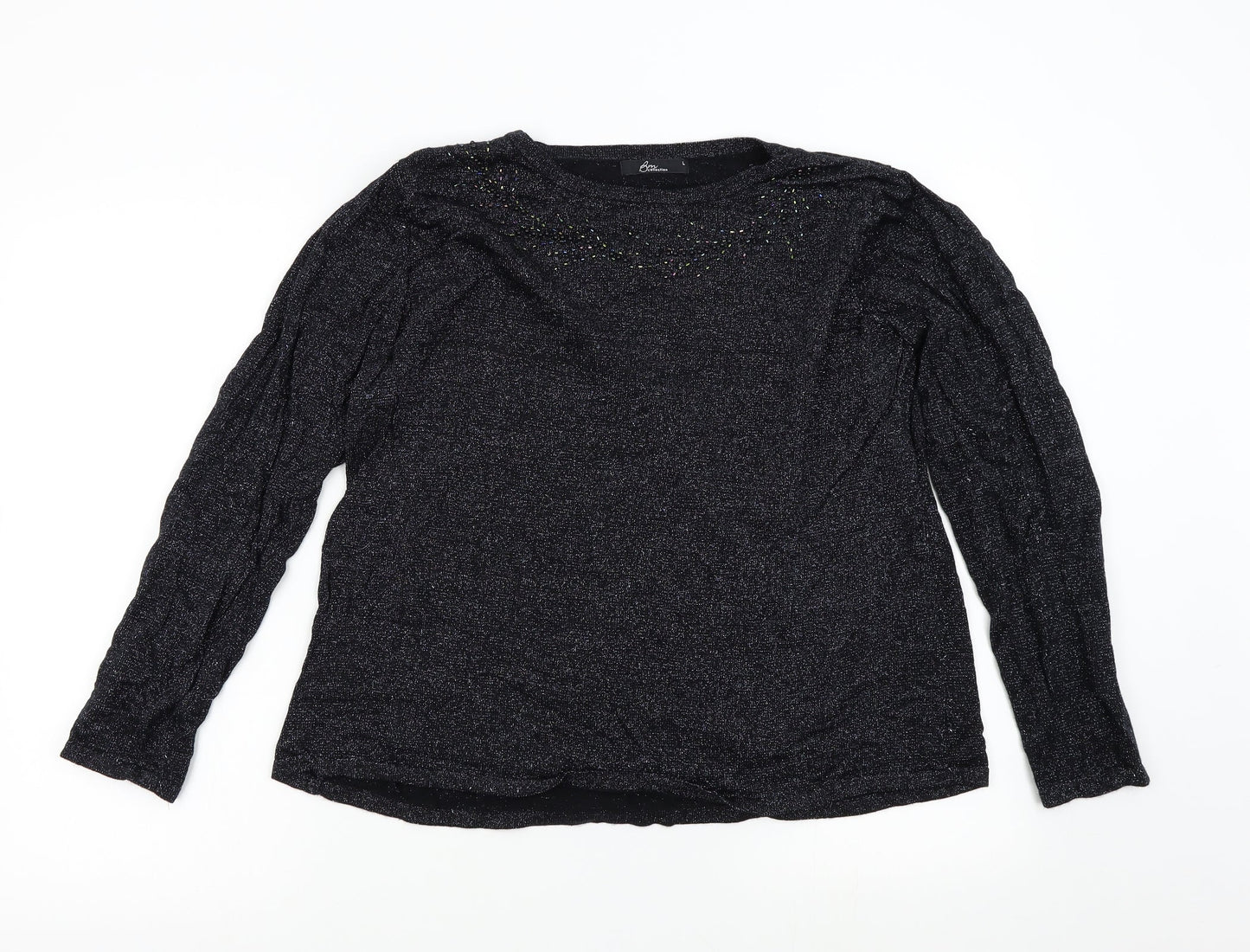 BM Collection Womens Black  Knit Pullover Jumper Size L