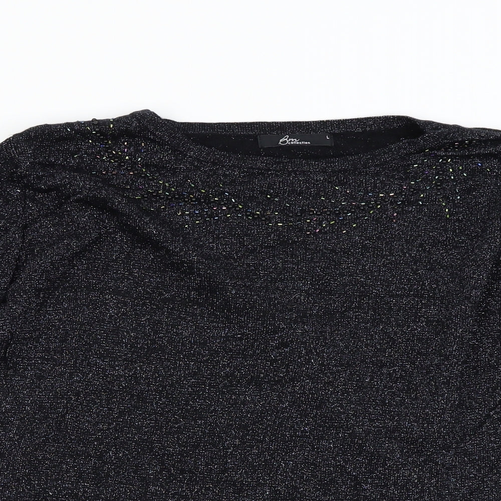 BM Collection Womens Black  Knit Pullover Jumper Size L
