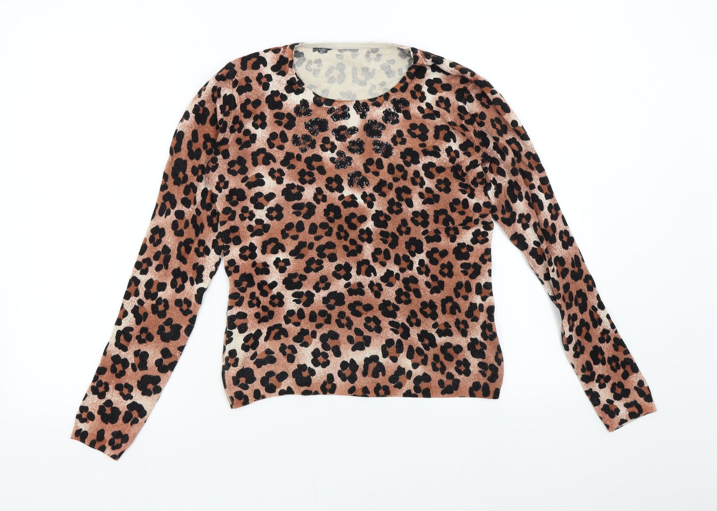 Preworn Womens Brown Animal Print Knit Pullover Jumper Size L
