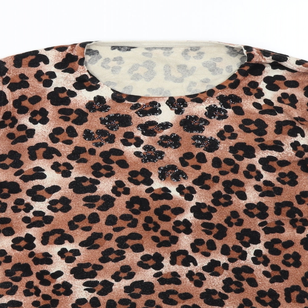 Preworn Womens Brown Animal Print Knit Pullover Jumper Size L