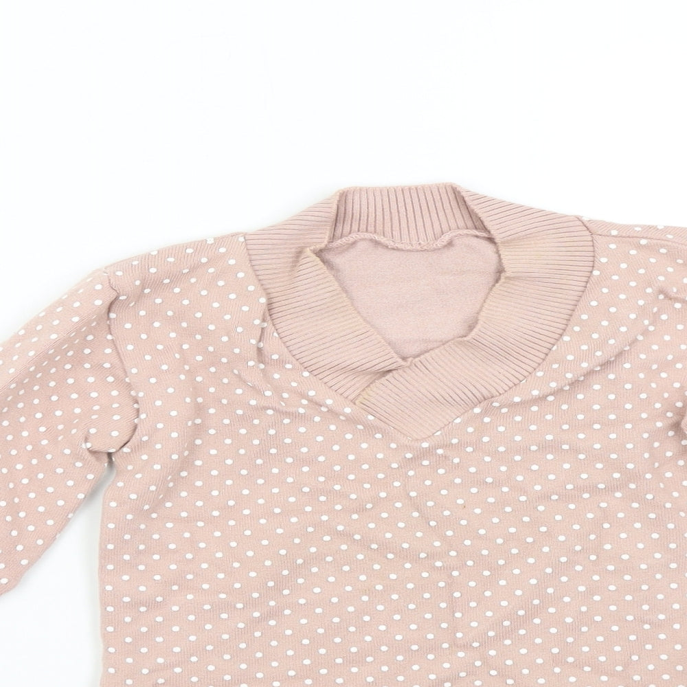 Maria Chaves Girls Pink Polka Dot Knit Pullover Jumper Size M