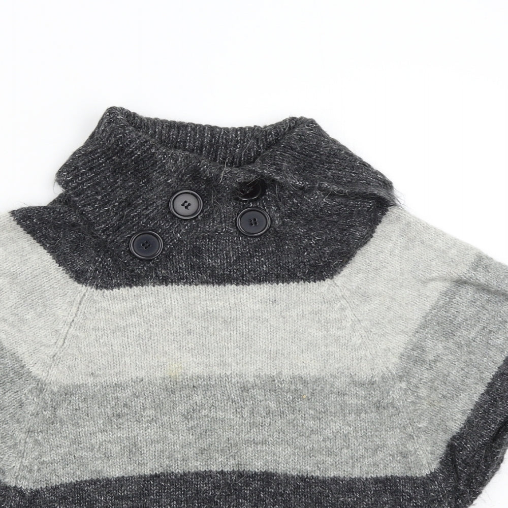 New Look Womens Grey Striped Knit Pullover Jumper Size 10