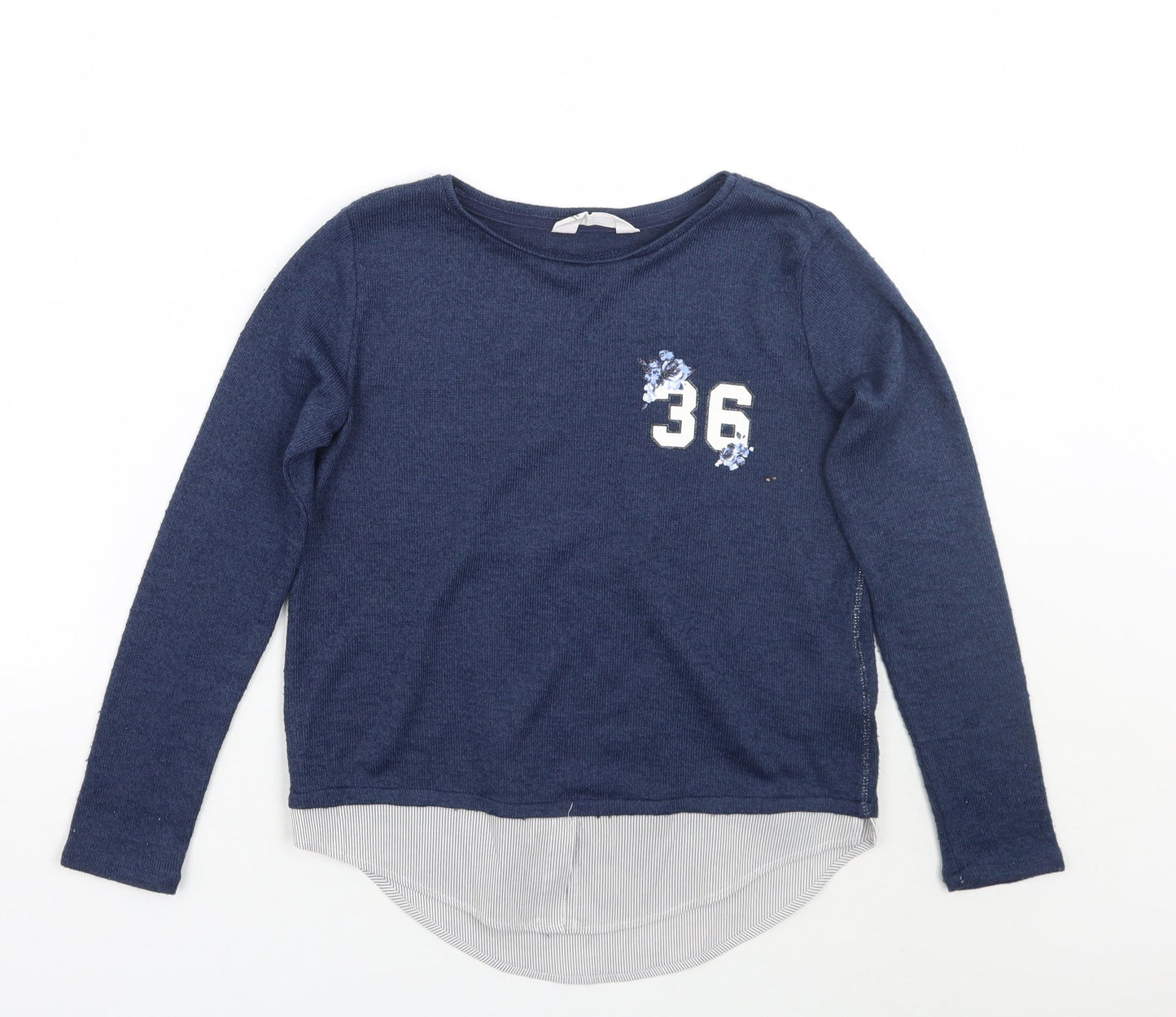 H&M Girls Blue Striped  Pullover Jumper Size 9 Years