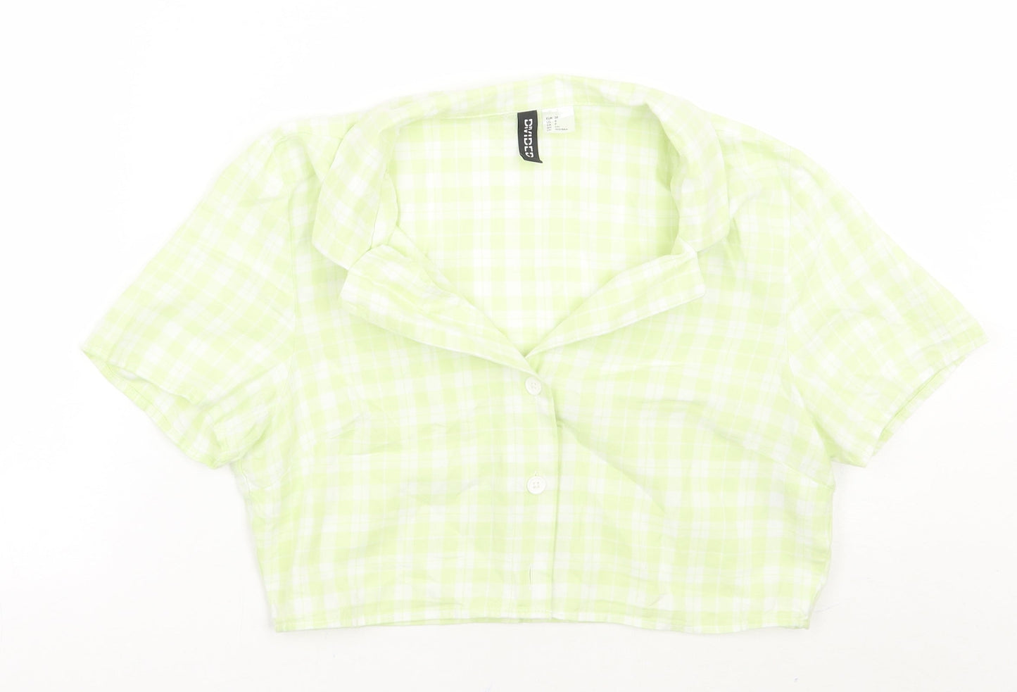 H&M Womens Green Check  Cropped Button-Up Size S