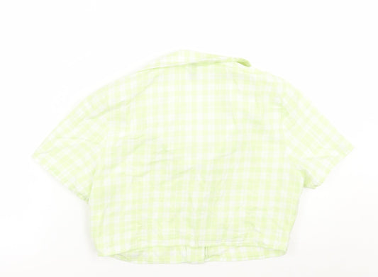H&M Womens Green Check  Cropped Button-Up Size S
