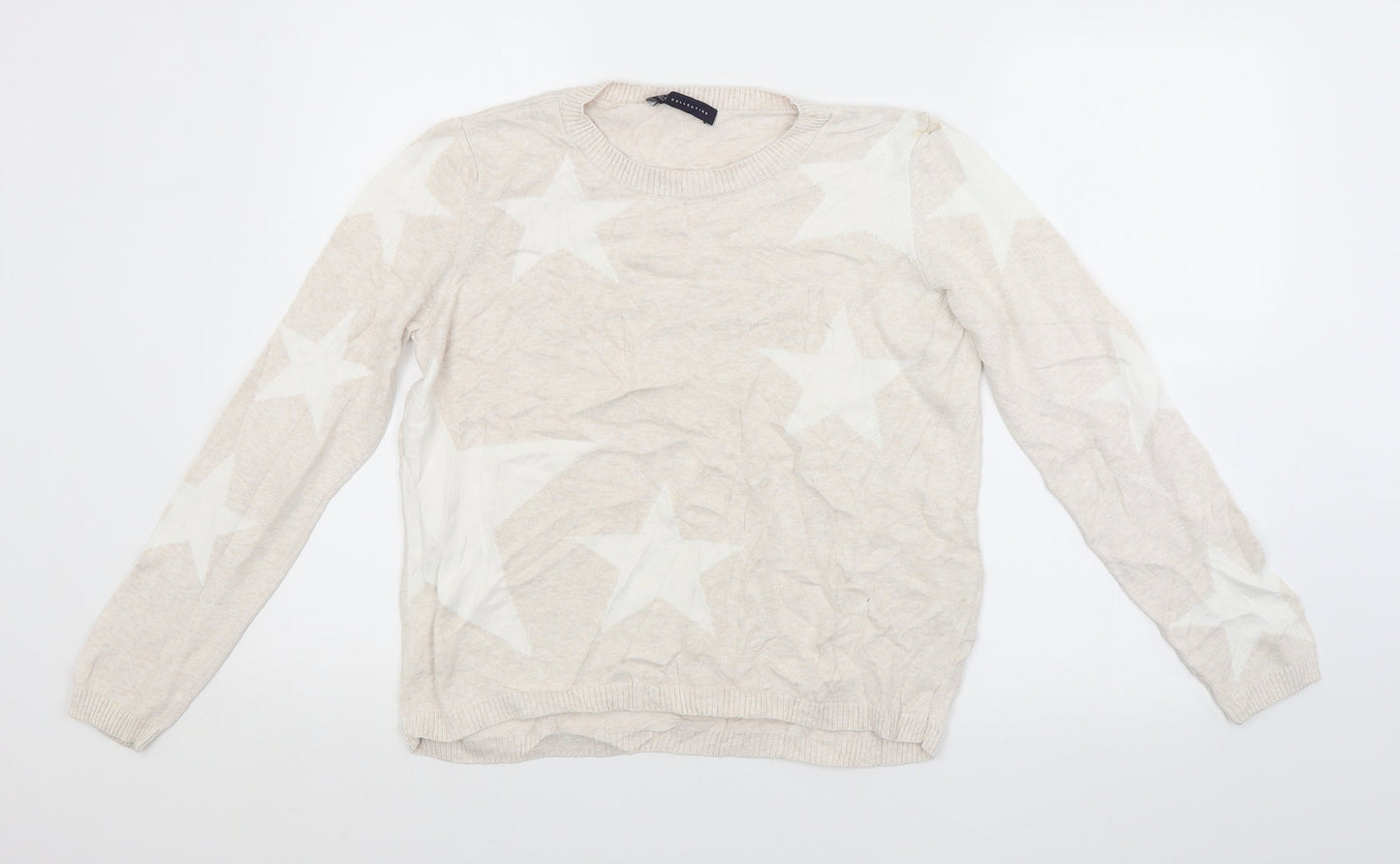 M&S Womens Beige Geometric  Pullover Jumper Size 10