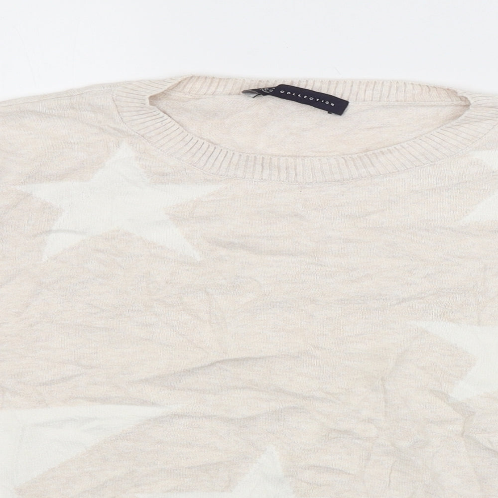 M&S Womens Beige Geometric  Pullover Jumper Size 10