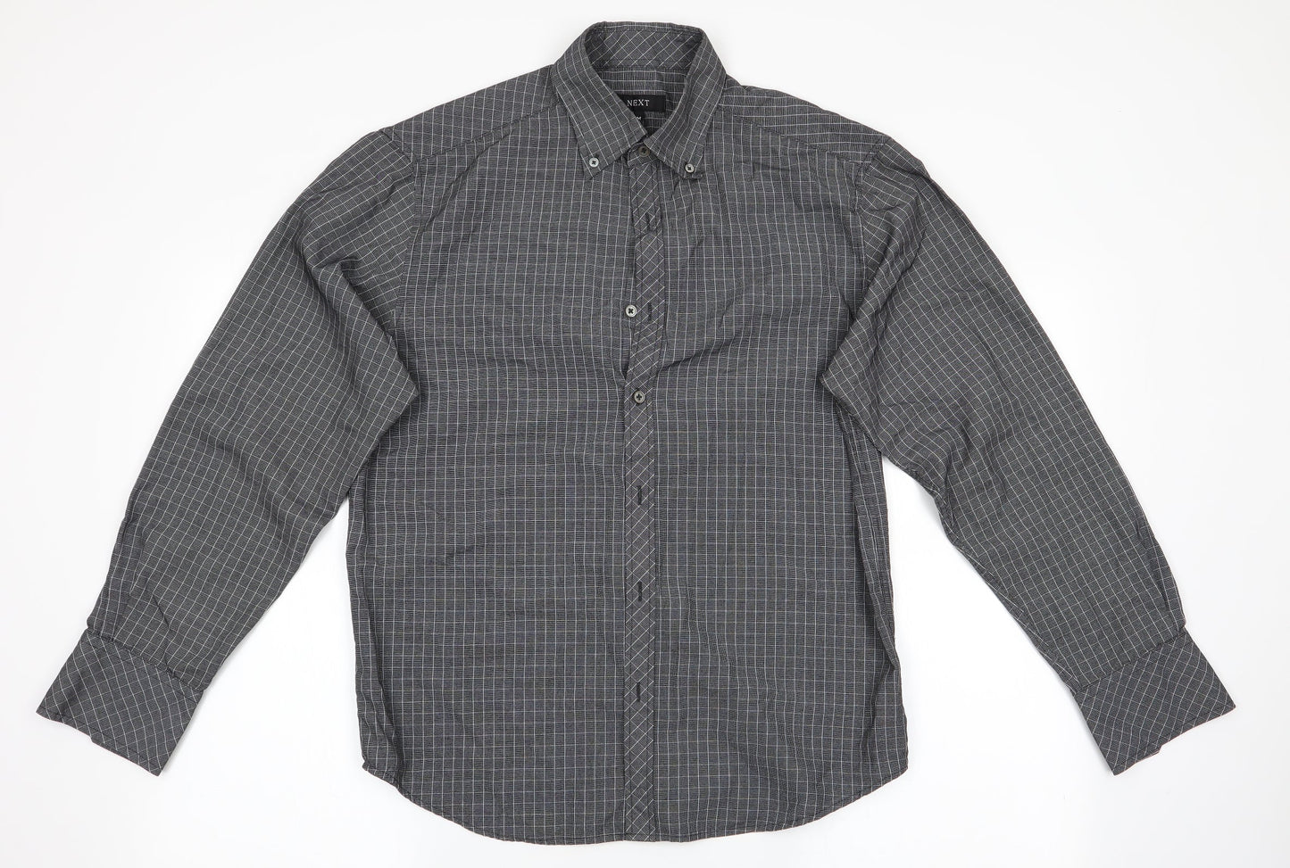 NEXT Mens Grey Check   Button-Up Size M