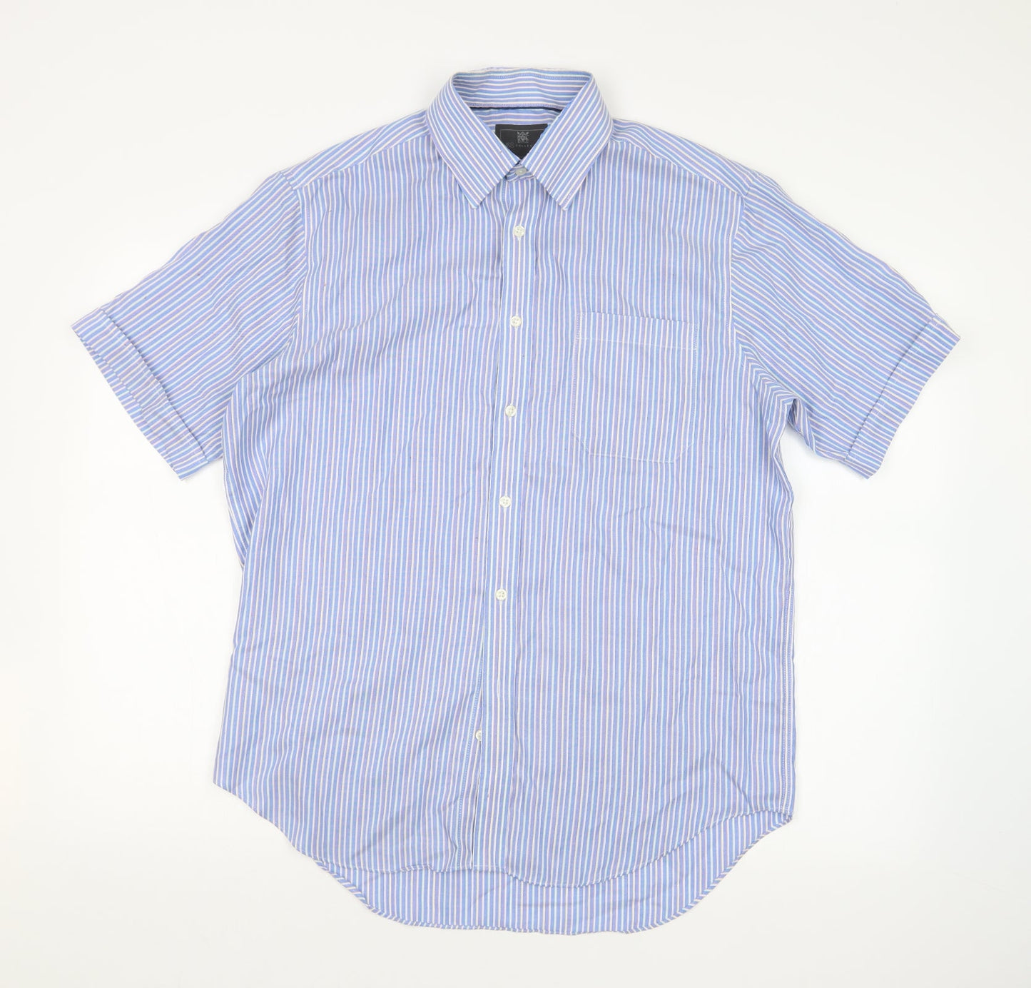 M&S Mens Blue Striped   Dress Shirt
