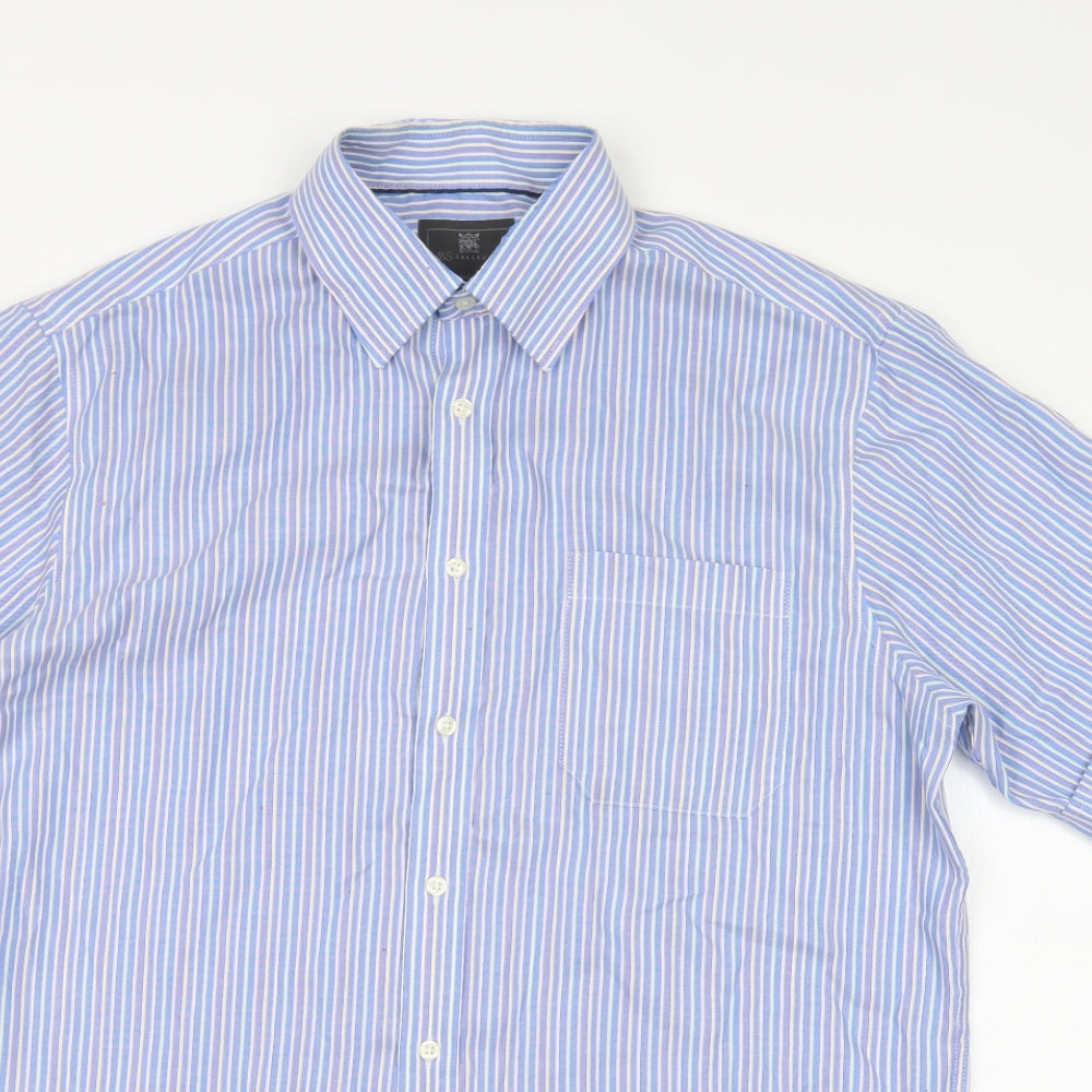 M&S Mens Blue Striped   Dress Shirt