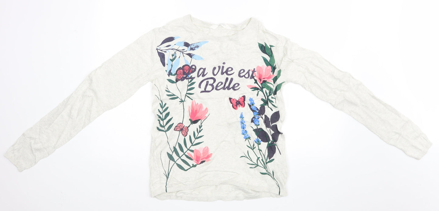 H&M Womens White Floral  Pullover Jumper