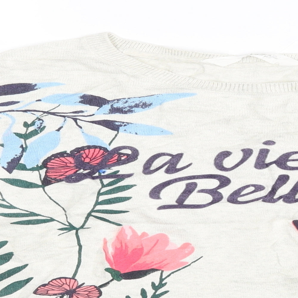 H&M Womens White Floral  Pullover Jumper