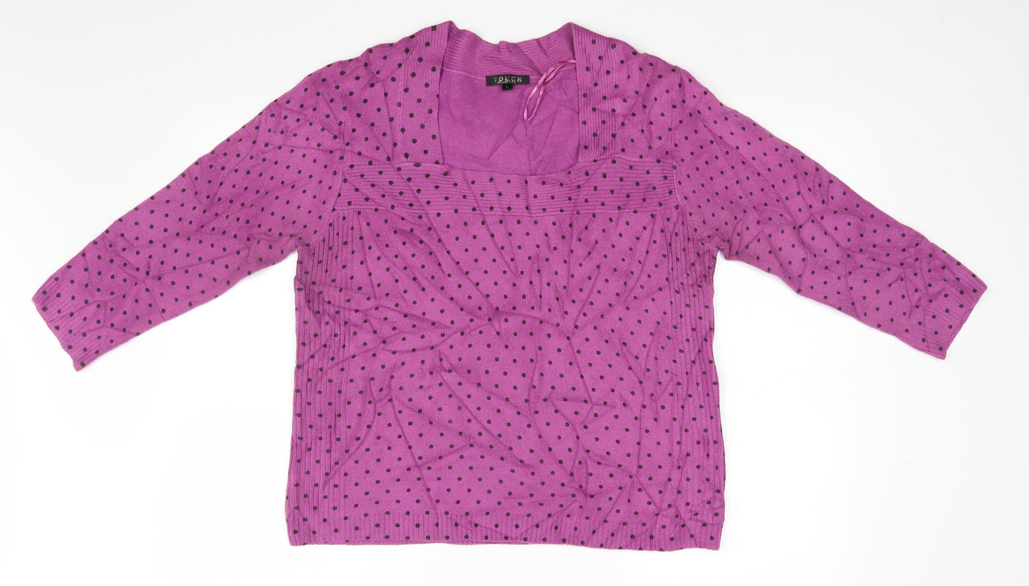 Touch Womens Pink Polka Dot  Pullover Jumper Size L