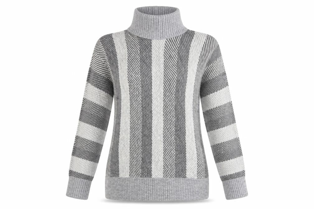 Front view of Papaya women’s grey striped jumper, size M