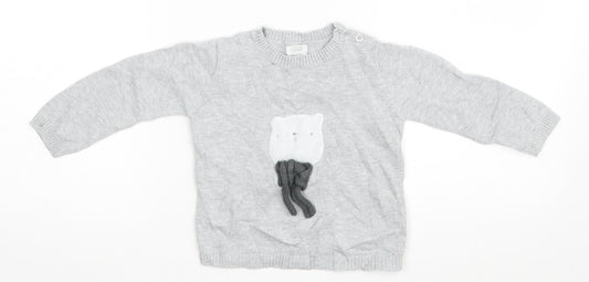 mamas & papas Baby Grey   Pullover Jumper Size 18-24 Months  - Bear
