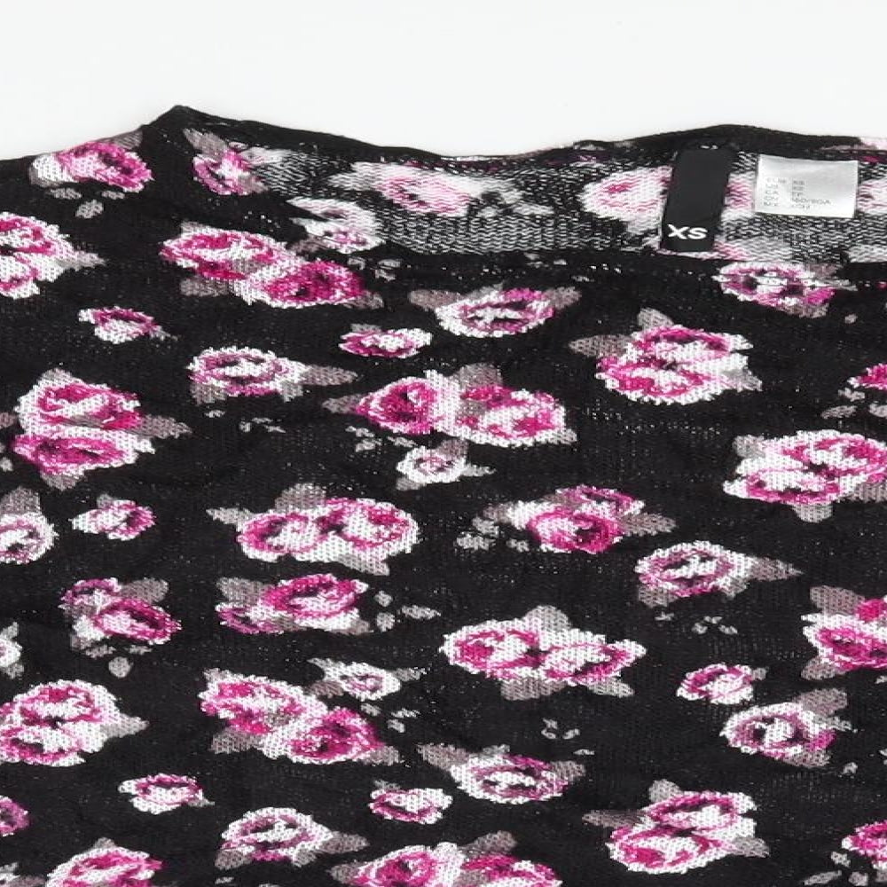 Divided Womens Black Floral  Pullover Jumper Size XS