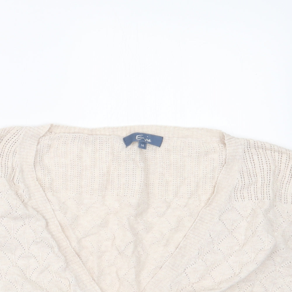 E-vie Womens Beige  Knit Cardigan Jumper Size 14