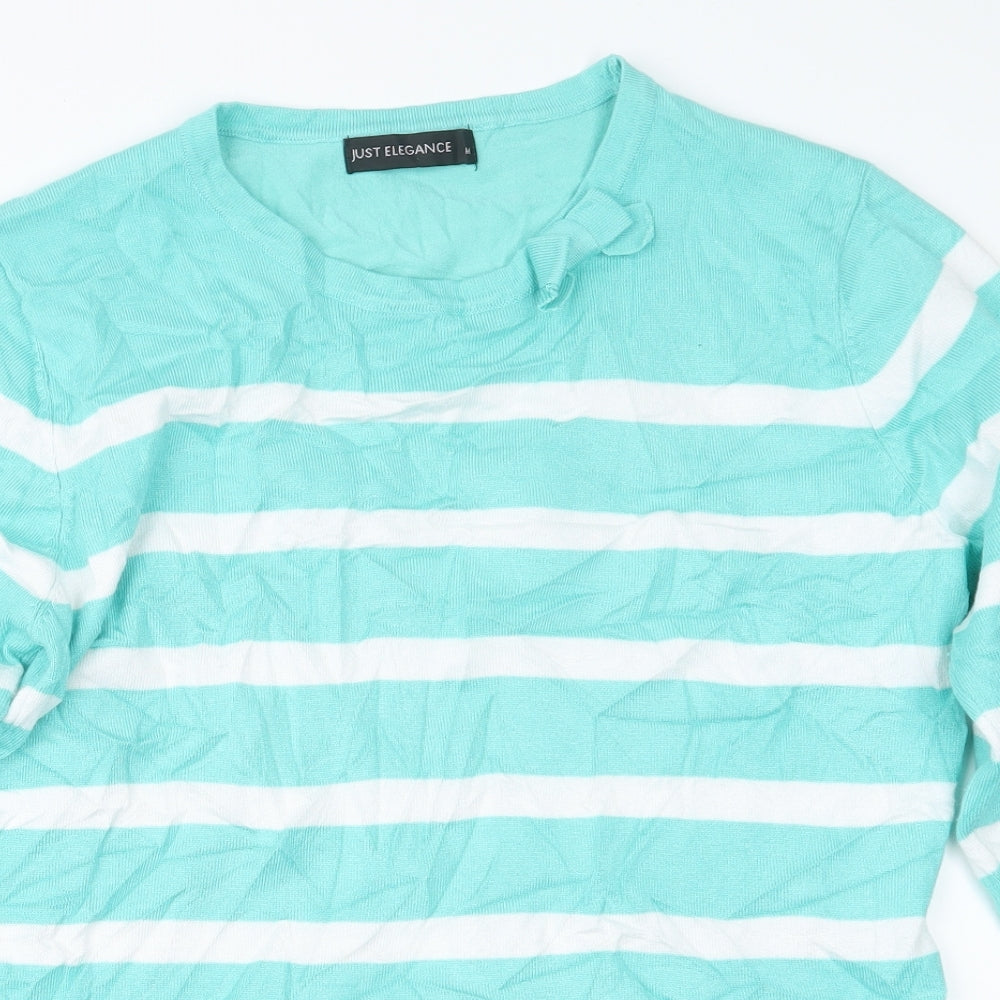 Just Elegance Womens Green Striped  Pullover Jumper Size M