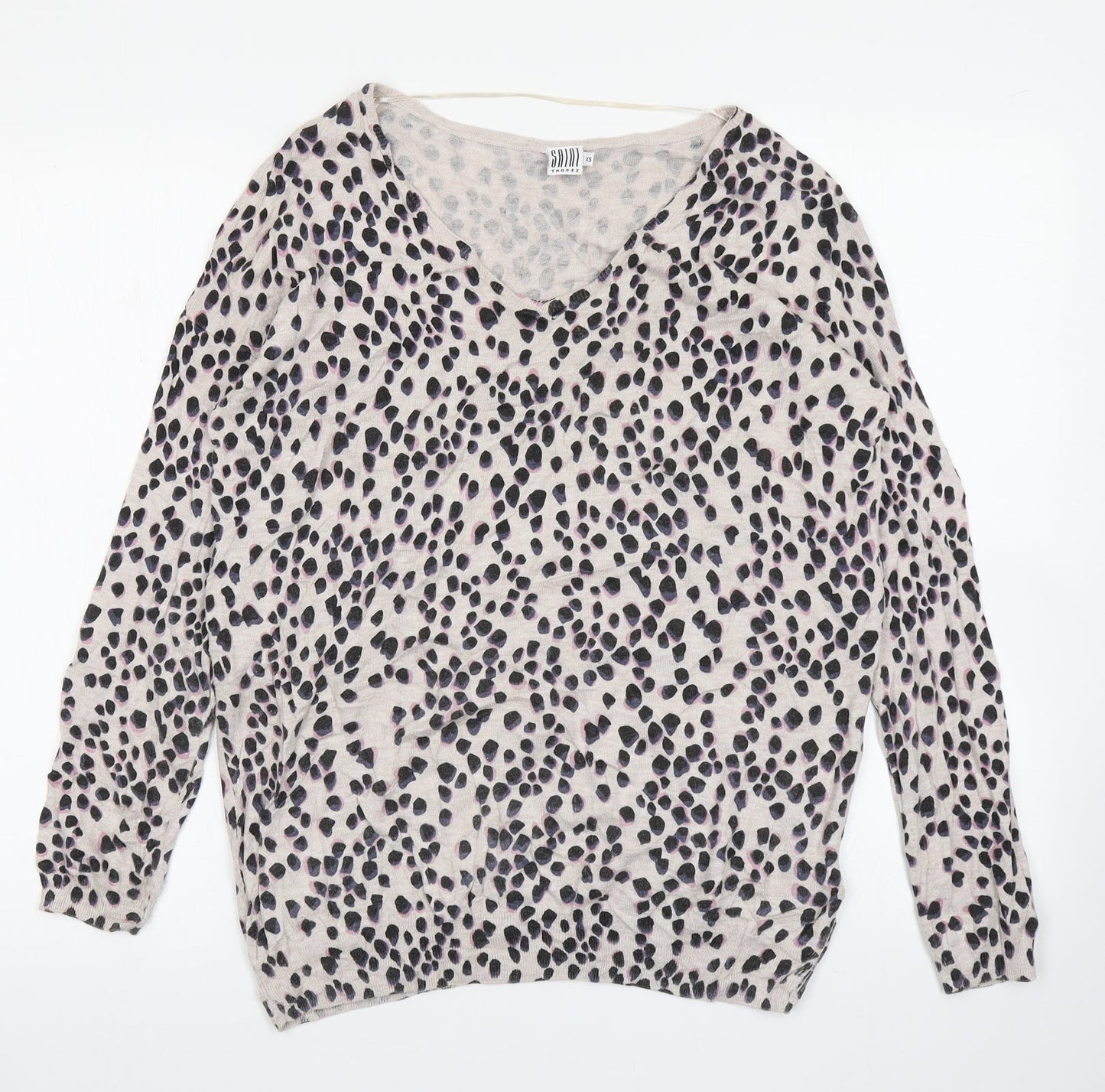 Saint Tropez Womens Brown Animal Print Knit Pullover Jumper Size XS