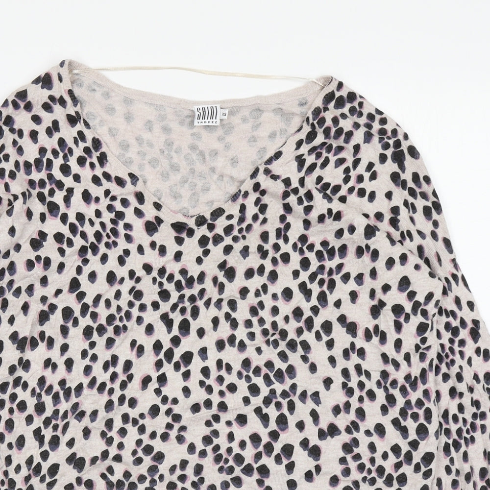 Saint Tropez Womens Brown Animal Print Knit Pullover Jumper Size XS