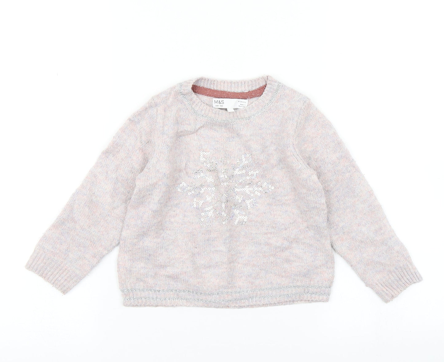 M&S Girls Pink  Knit Pullover Jumper Size 18-24 Months