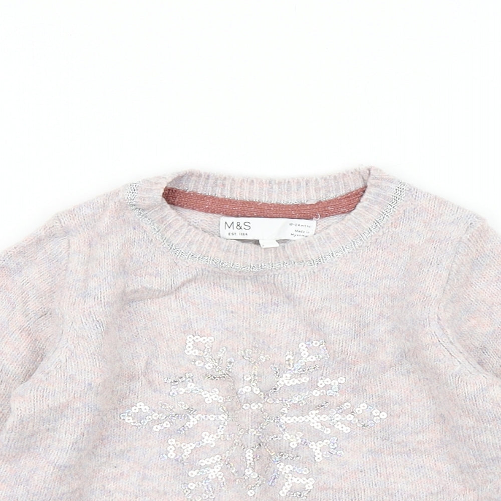 M&S Girls Pink  Knit Pullover Jumper Size 18-24 Months
