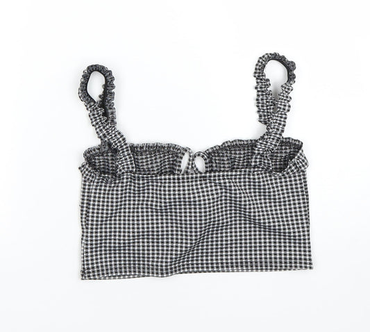 PRETTYLITTLETHING Womens Black Check  Cropped Tank Size 10