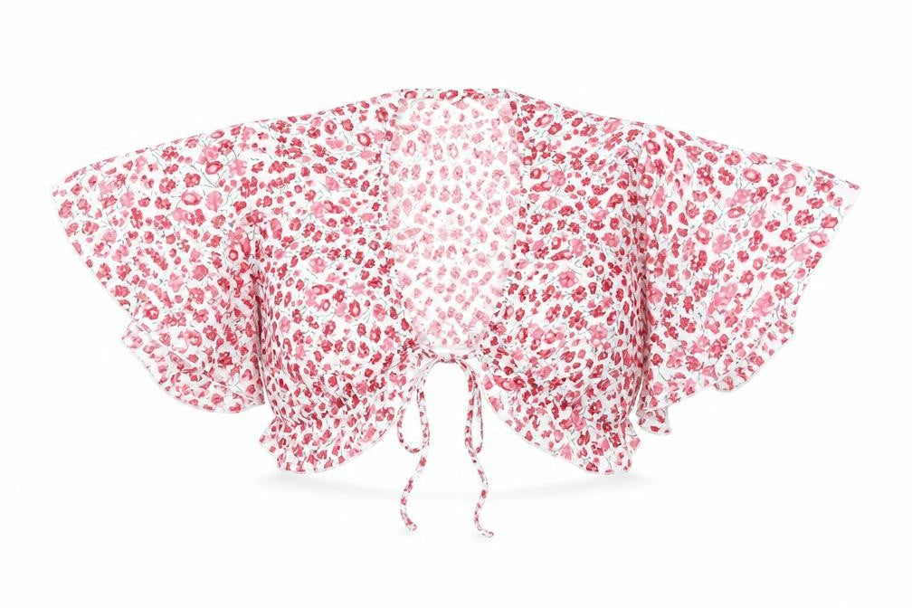 Shien Womens Red Floral  Cropped Blouse Size M