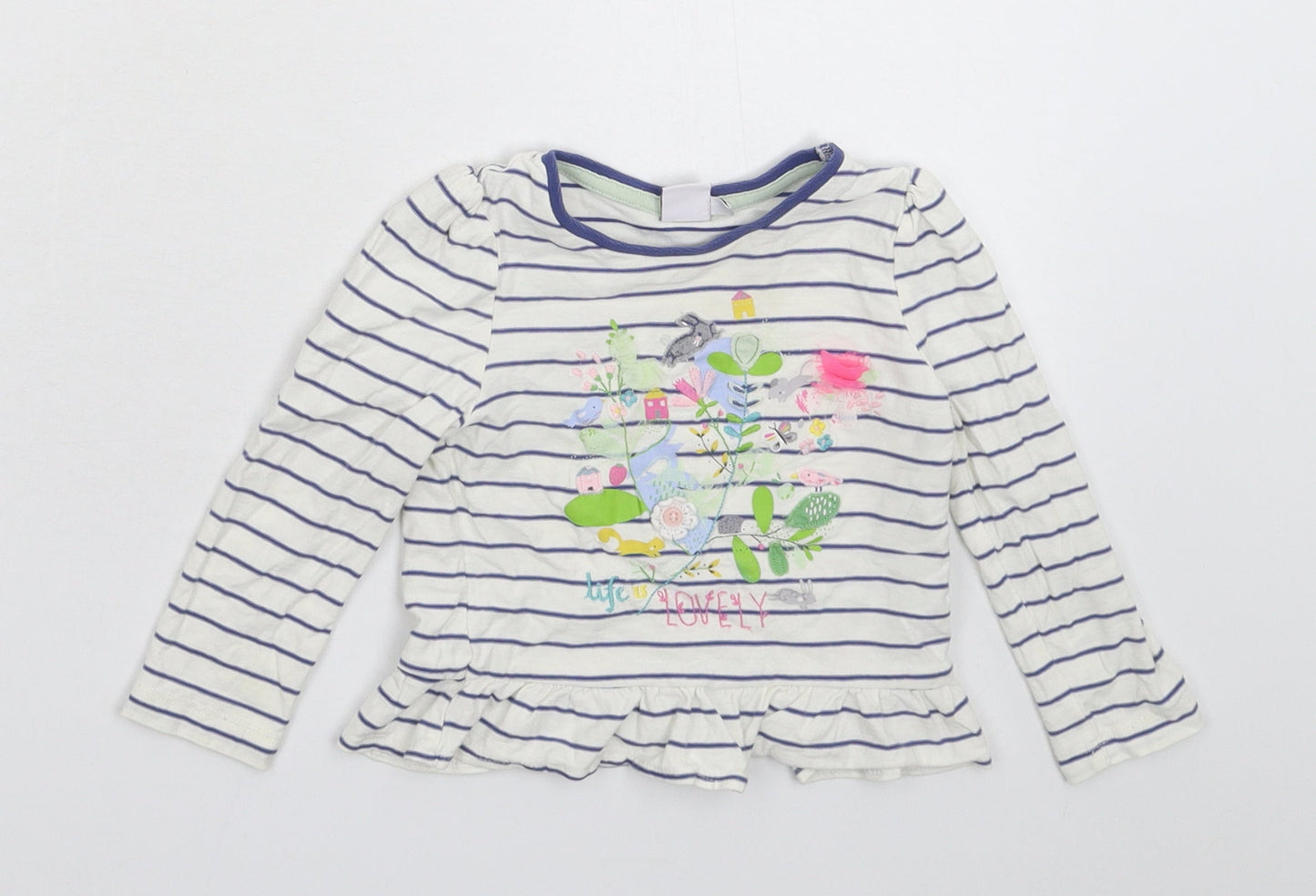 Mini Club Girls White Striped  Basic T-Shirt Size 9-12 Months