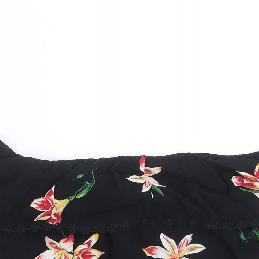 Miss Selfridge Womens Black Floral  Cropped Blouse Size 8