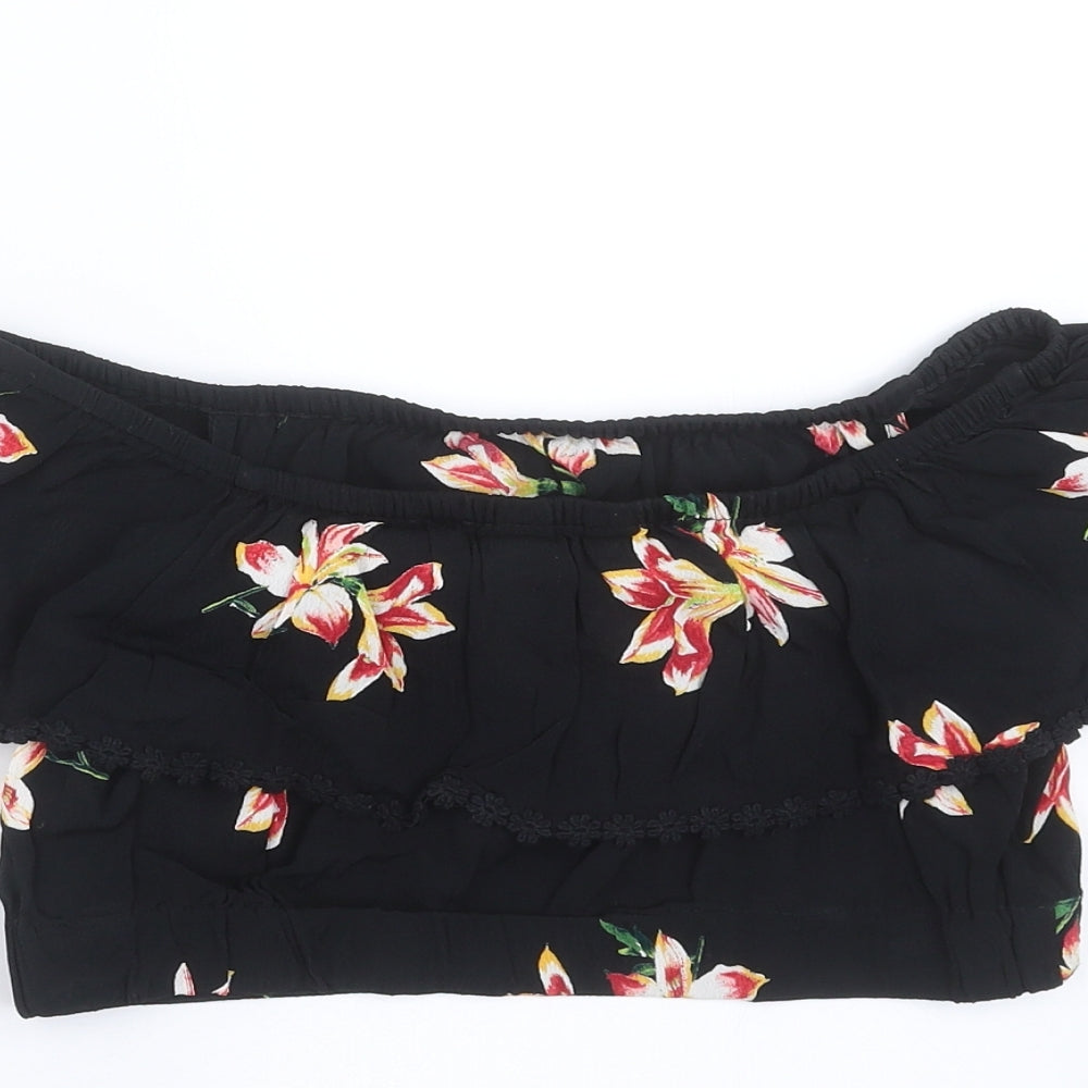 Miss Selfridge Womens Black Floral  Cropped Blouse Size 8