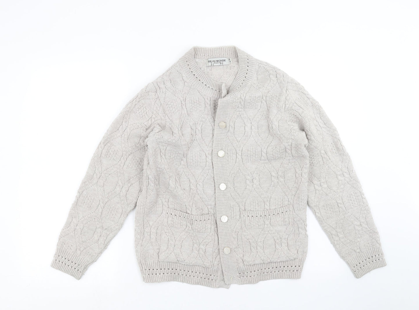 Beaumonde Paris Womens Beige Geometric Knit Cardigan Jumper Size 14