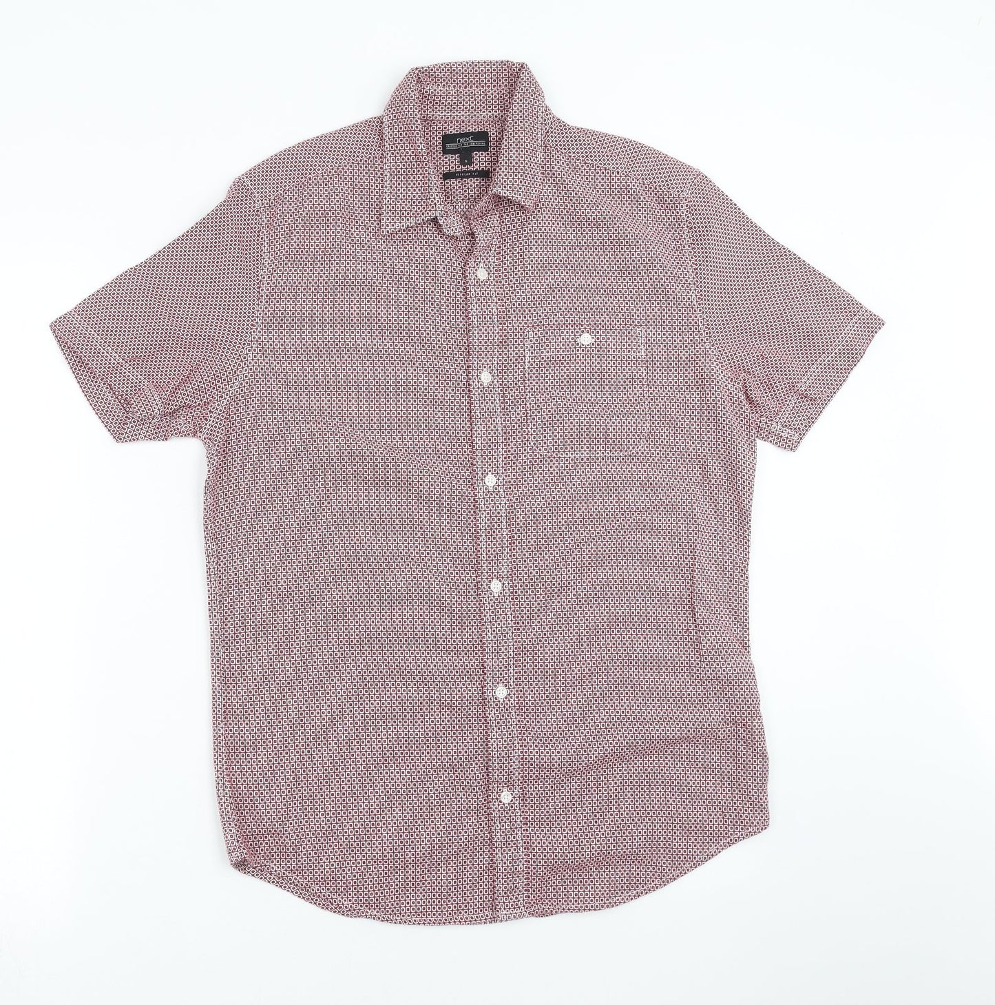 NEXT Mens Red Geometric   Button-Up Size S  - burgundy