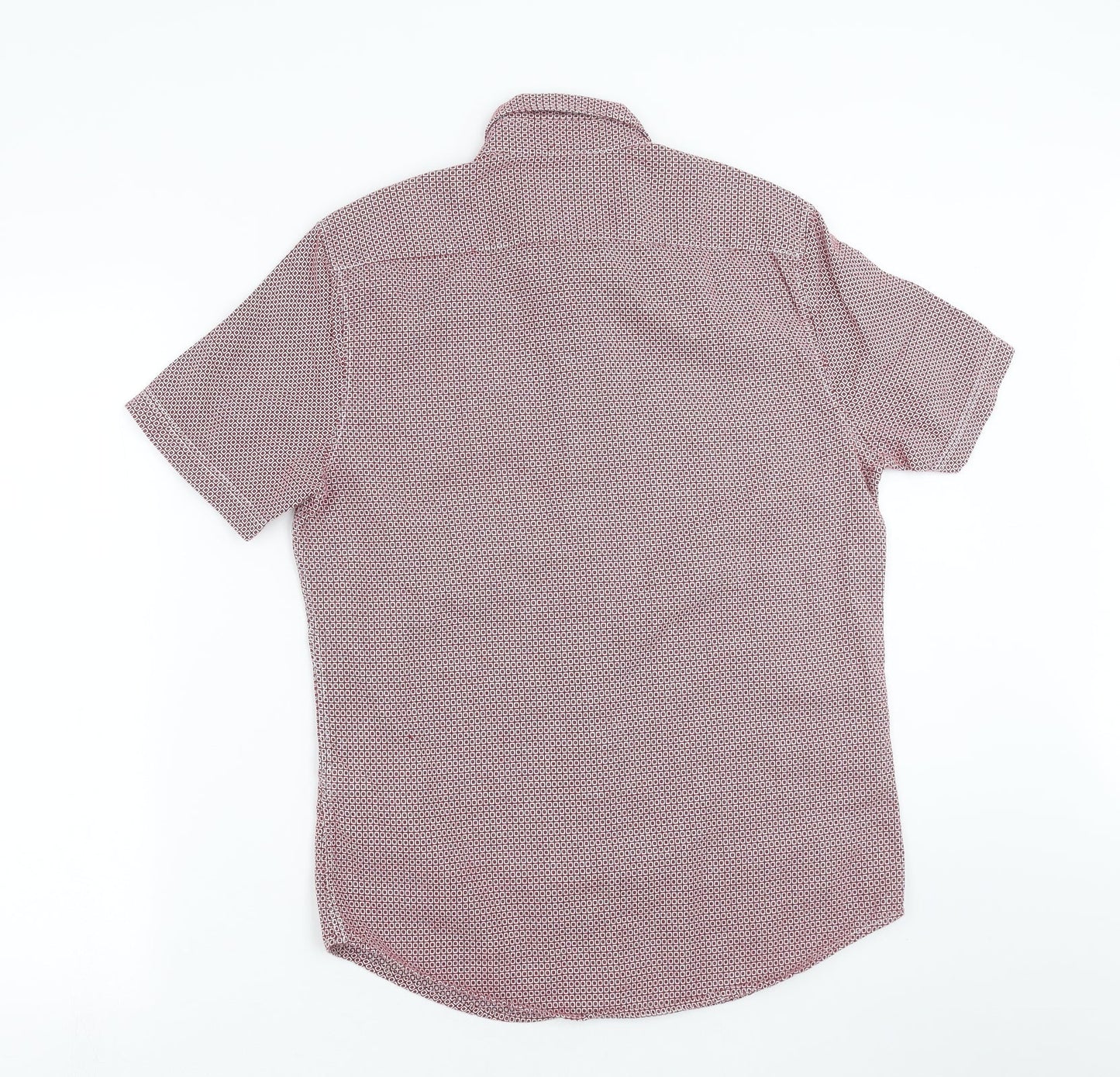 NEXT Mens Red Geometric   Button-Up Size S  - burgundy