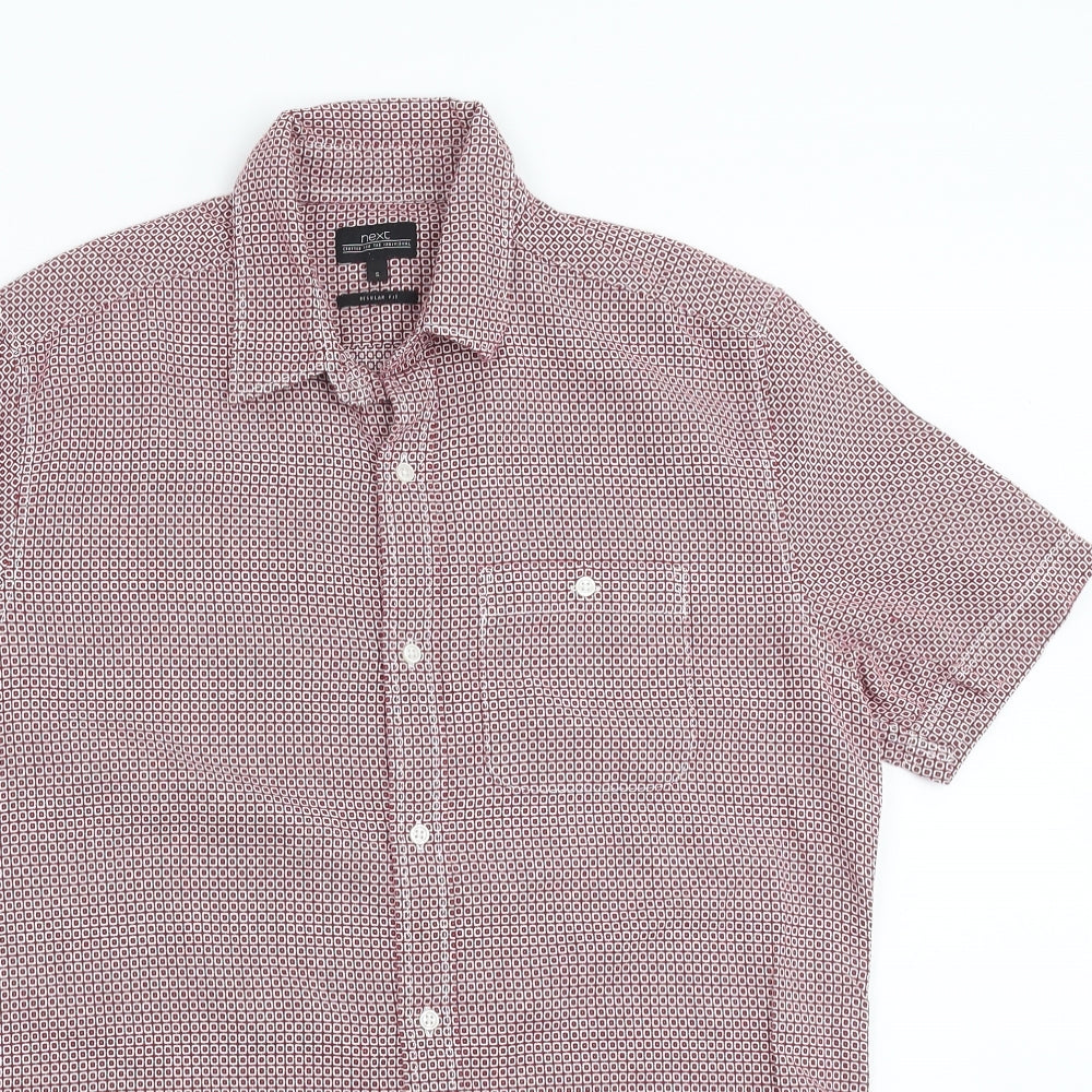 NEXT Mens Red Geometric   Button-Up Size S  - burgundy