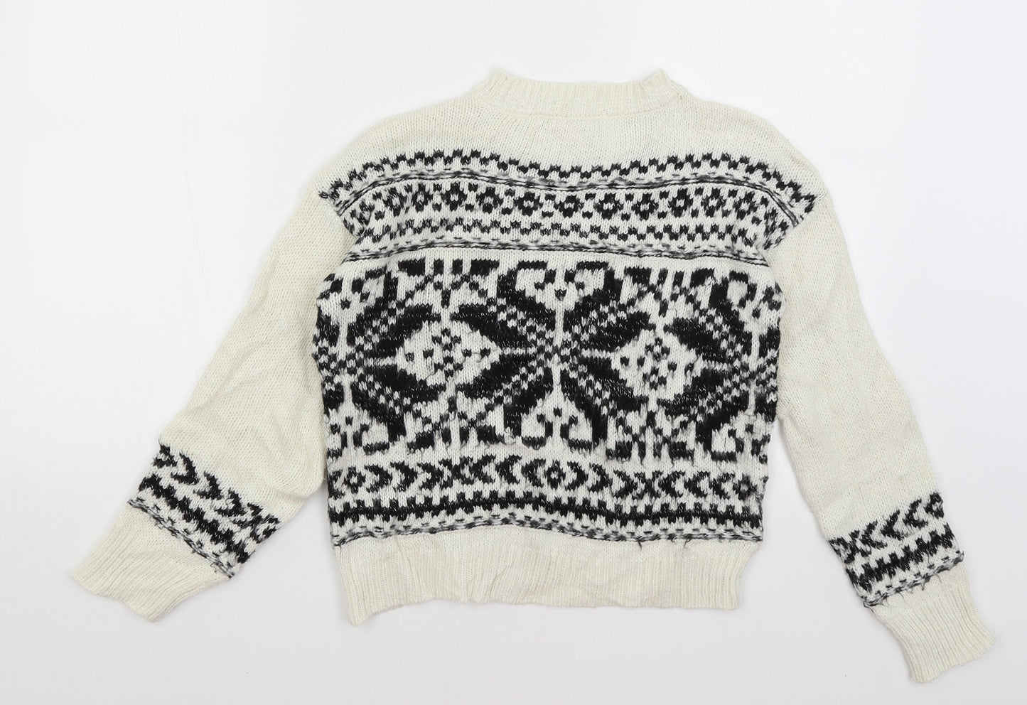 Miss Selfridge Womens White Geometric  Pullover Jumper Size 4